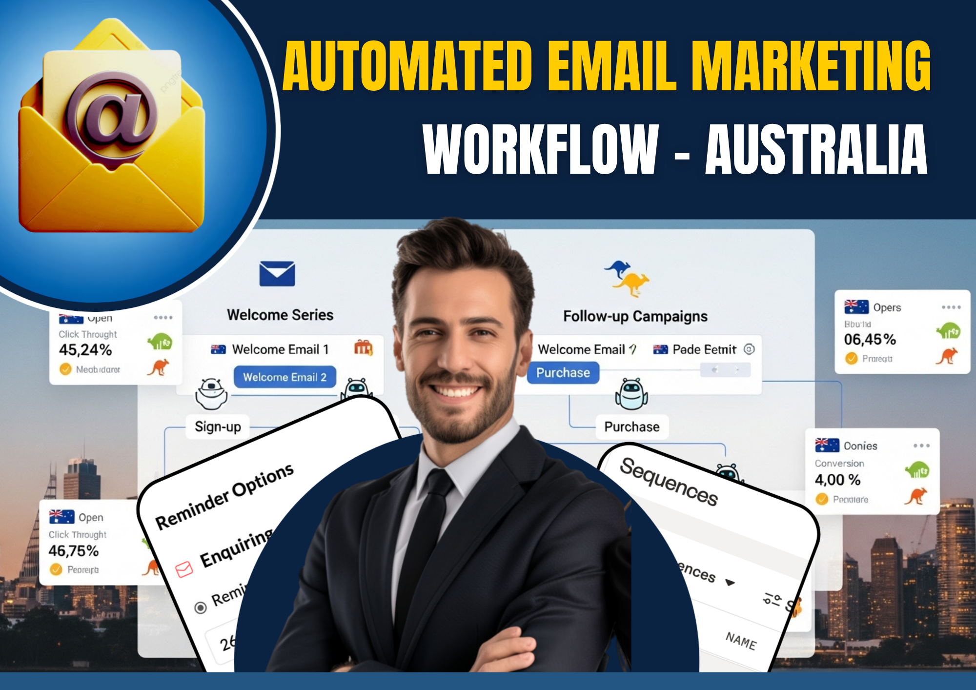 Automated email marketing workflow and AI automation process for Australian companies.